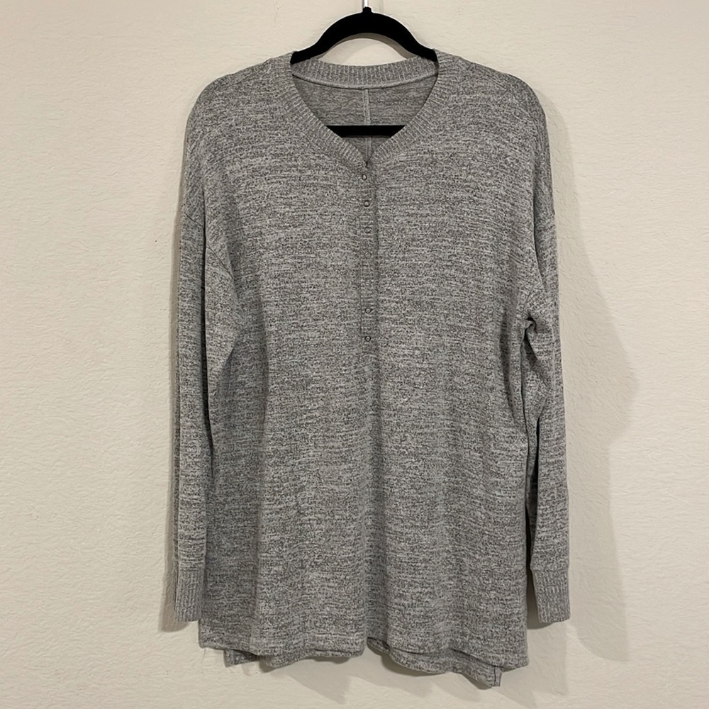 Abercrombie & Fitch Women Henley Shirt Large Grey Soft A&F Cozy Stretch Comfy